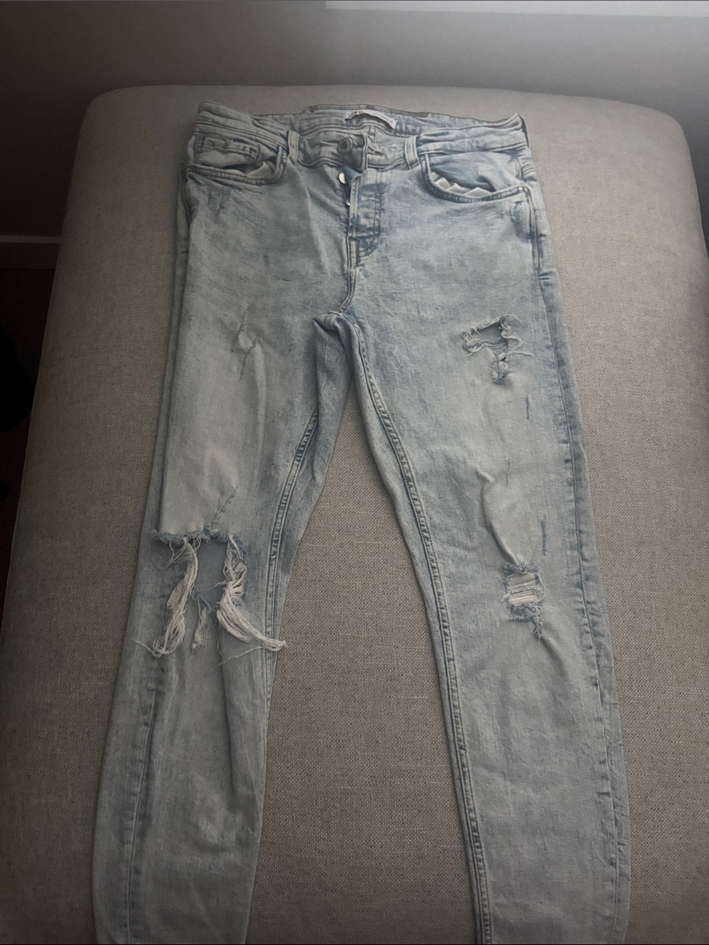 Zara Light Blue Distressed Skinny Jeans